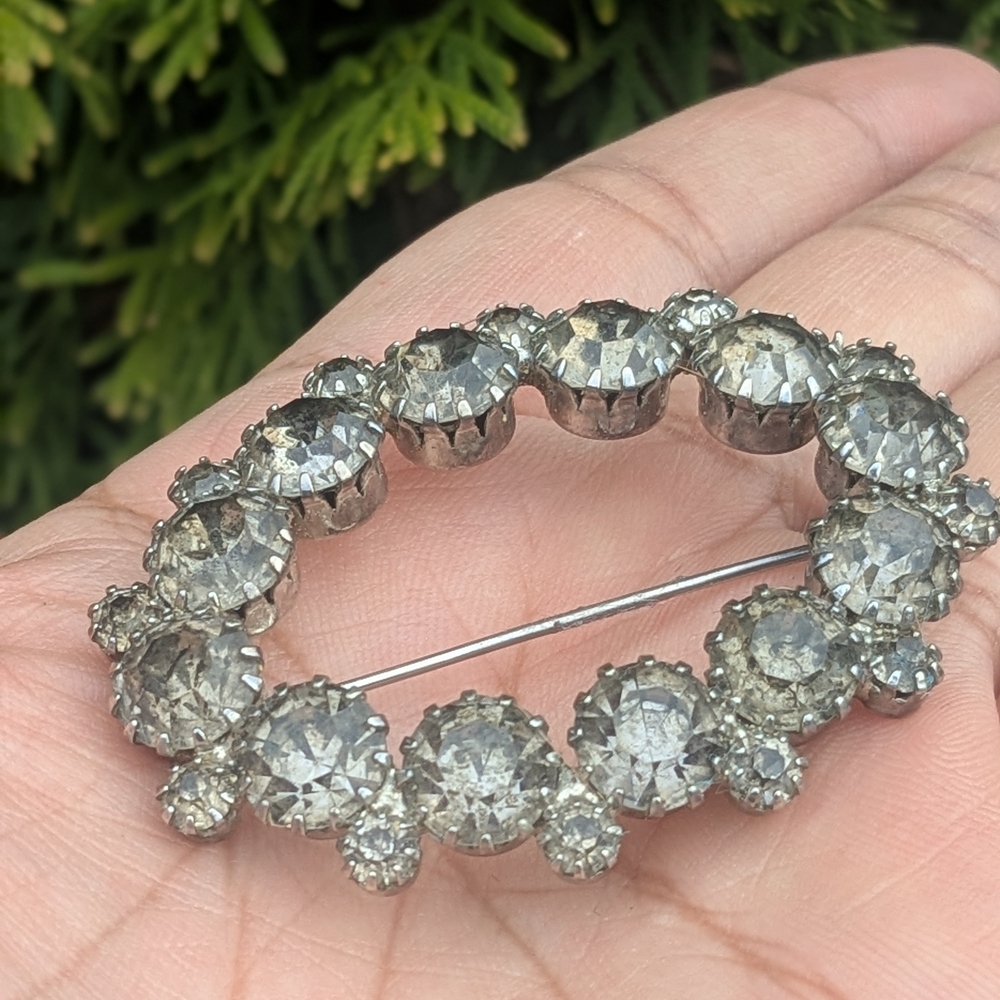 Vintage Smoky Rhinestone Silver Brooch
